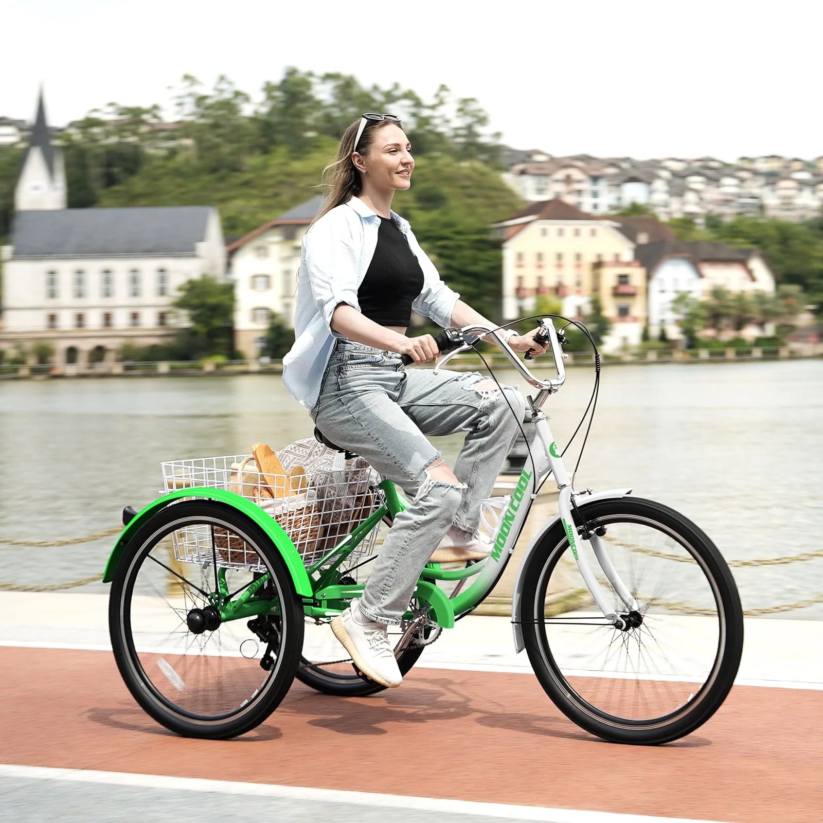 FICISOG 26 Adult Tricycle, 3 Wheel 7 Speed, 450lbs Capacity with Basket X547