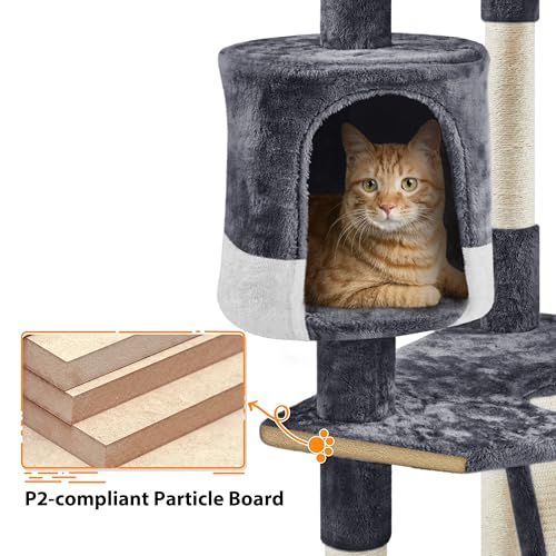 Yaheetech Multi-Level Cat Tree with Scratching Posts, Plush Perches and Condo, Dark Gray and White V70137