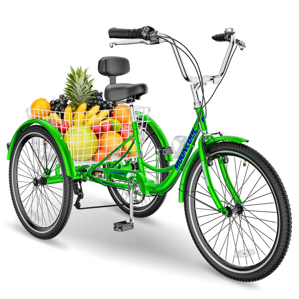 FICISOG 26 Adult Tricycle, 3 Wheel 7 Speed, 450lbs Capacity with Basket X547