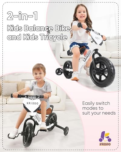 KRIDDO 2-in-1 Kids Tricycle and Toddler Balance Bike, Black U656