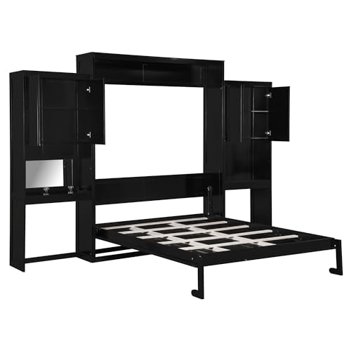 SOFTSEA Queen Murphy Bed with Desk and Storage, Espresso S562