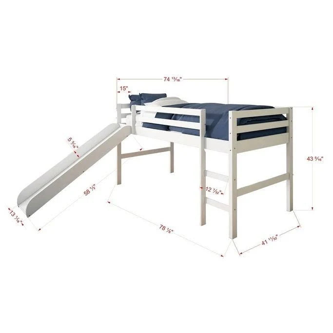 Donco Kids Twin Loft Tent Bed with Slide, Light Espresso Y977