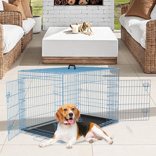 FDW Dog Crate for Large Dogs 48 Inch Folding Metal Wire Cage Double Door N1299
