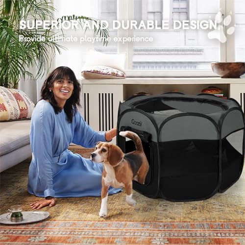 Portable Dog Playpen for Small Dogs Indoor Outdoor, Collapsible with Roof Cover, Green C304366