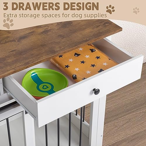 Sunseen Dog Crate Furniture Large Breed Wooden Kennel with Room Divider & 3 Drawer, Double Doors, Black F4828