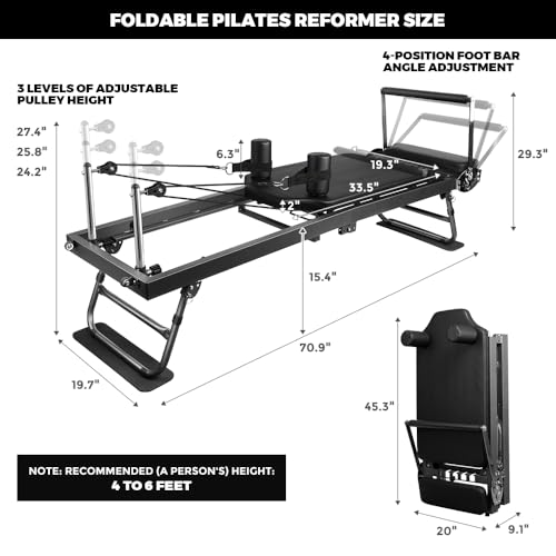 ONETWOFIT Foldable Pilates Reformer for Home Gym, Max 440LBS, Gray V919