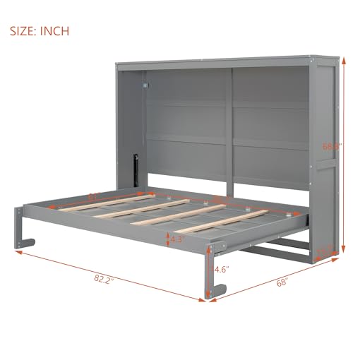 Harper & Bright Designs Queen Murphy Bed with Storage Shelves and LED Lights, Gray D9429