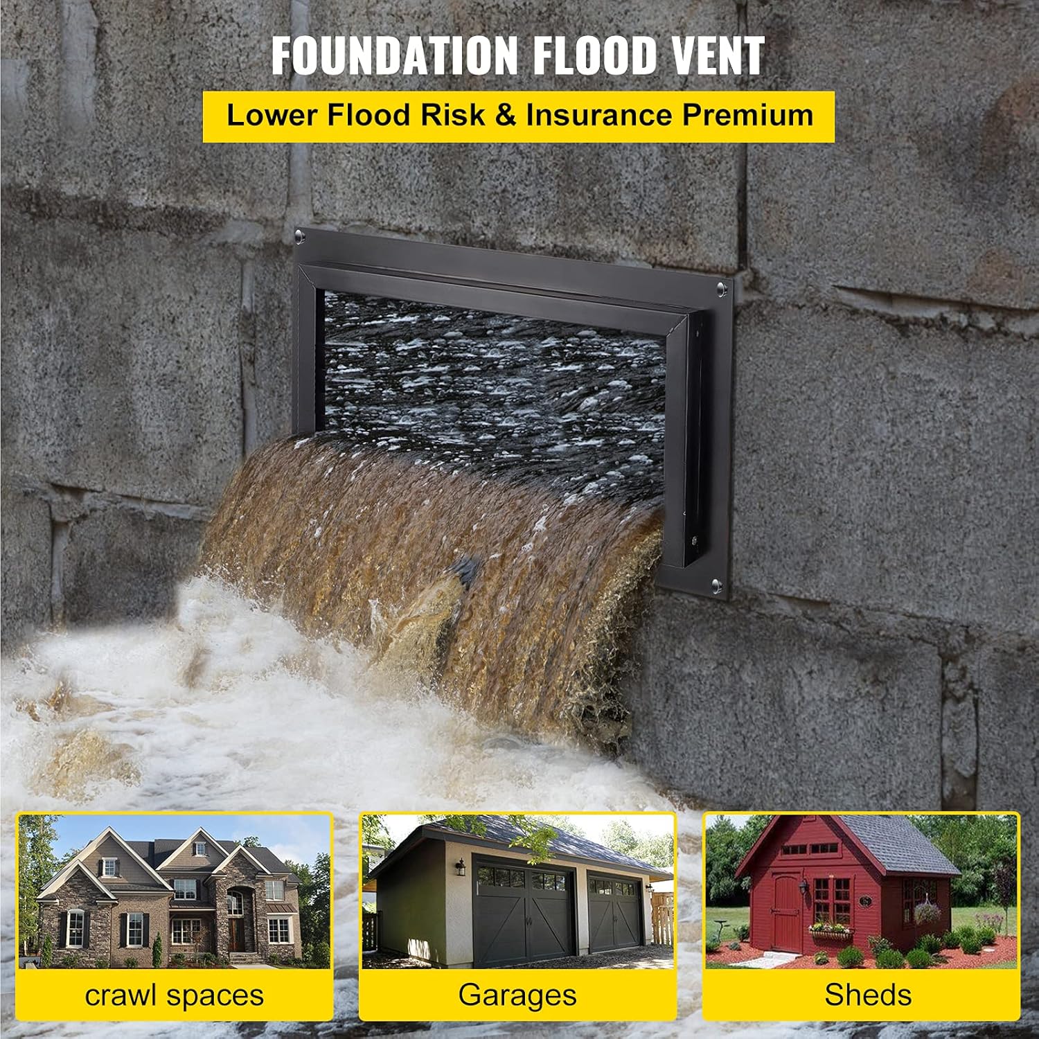VEVOR Foundation Flood Vent 8" x 16" Wall Mounted, Black D37760
