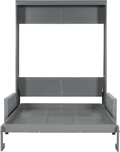 MERITLINE Queen Murphy Bed with Couch and Storage Shelves, White M951