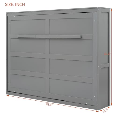 Harper & Bright Designs Queen Murphy Bed with Storage Shelves and LED Lights, Gray D9429