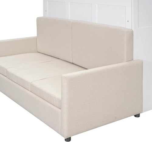 MERITLINE Queen Murphy Bed with Couch and Storage Shelves, White M951