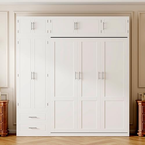 Merax Queen Murphy Bed with Shelves and Wardrobe, White A610744