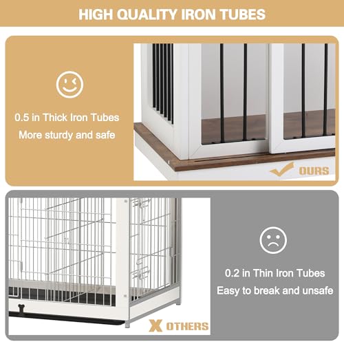 Sunseen Dog Crate Furniture Large Breed Wooden Kennel with Room Divider & 3 Drawer, Double Doors, Black F4828