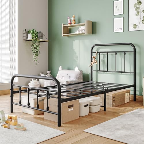 Vintage Full Size Metal Bed Frame with Headboard and Footboard, Black Z946901