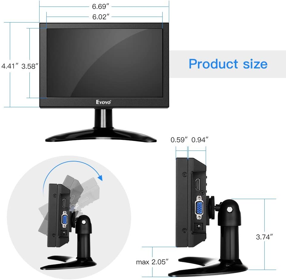 Eyoyo 7 inch HDMI LCD Monitor Portable IPS Screen 1280x800, Pack of 2 Y5517