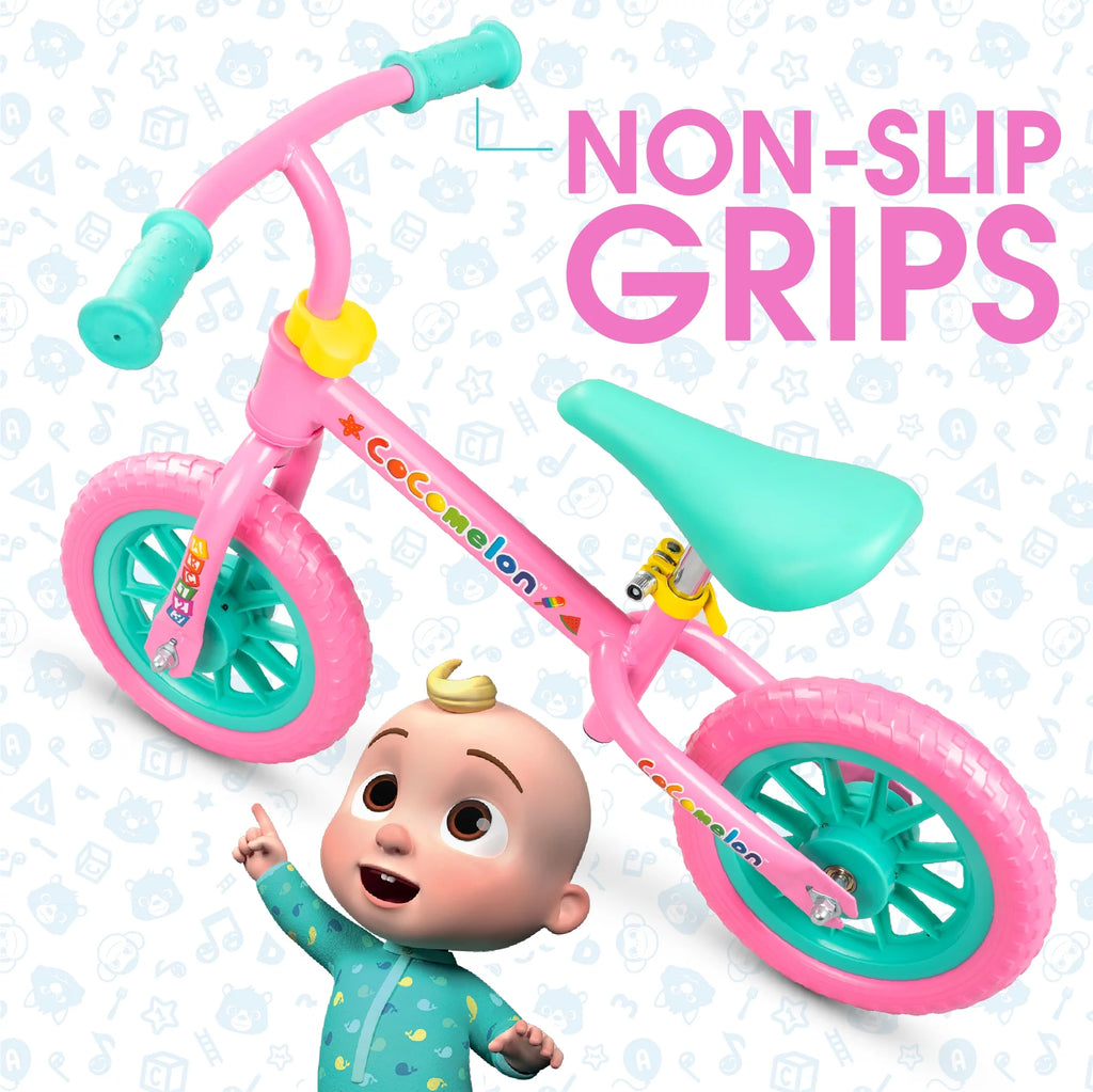 Cocomelon Toddlers Balance Bike with Adjustable Helmet, Light-up Wheels, Blue W771
