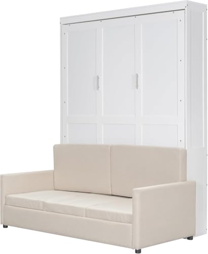 MERITLINE Queen Murphy Bed with Couch and Storage Shelves, White M951