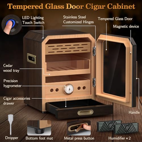 Cigar Humidor Cabinet with Magnetic Door and Humidifiers, Brown D98390