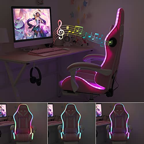 HOFFREE RGB Gaming Chair with Speakers and Footrest, Blue and Black B69323