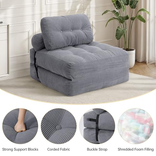 Folding Sofa Bed Convertible Sleeper Chair with Pillow, Grey L546