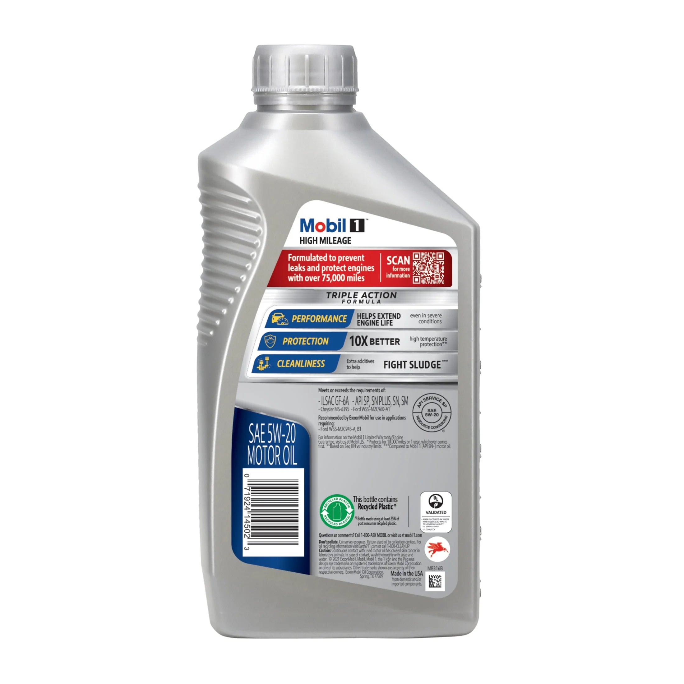 Mobil 1 High Mileage Full Synthetic Motor Oil 5W-20, 1 Quart Q8465