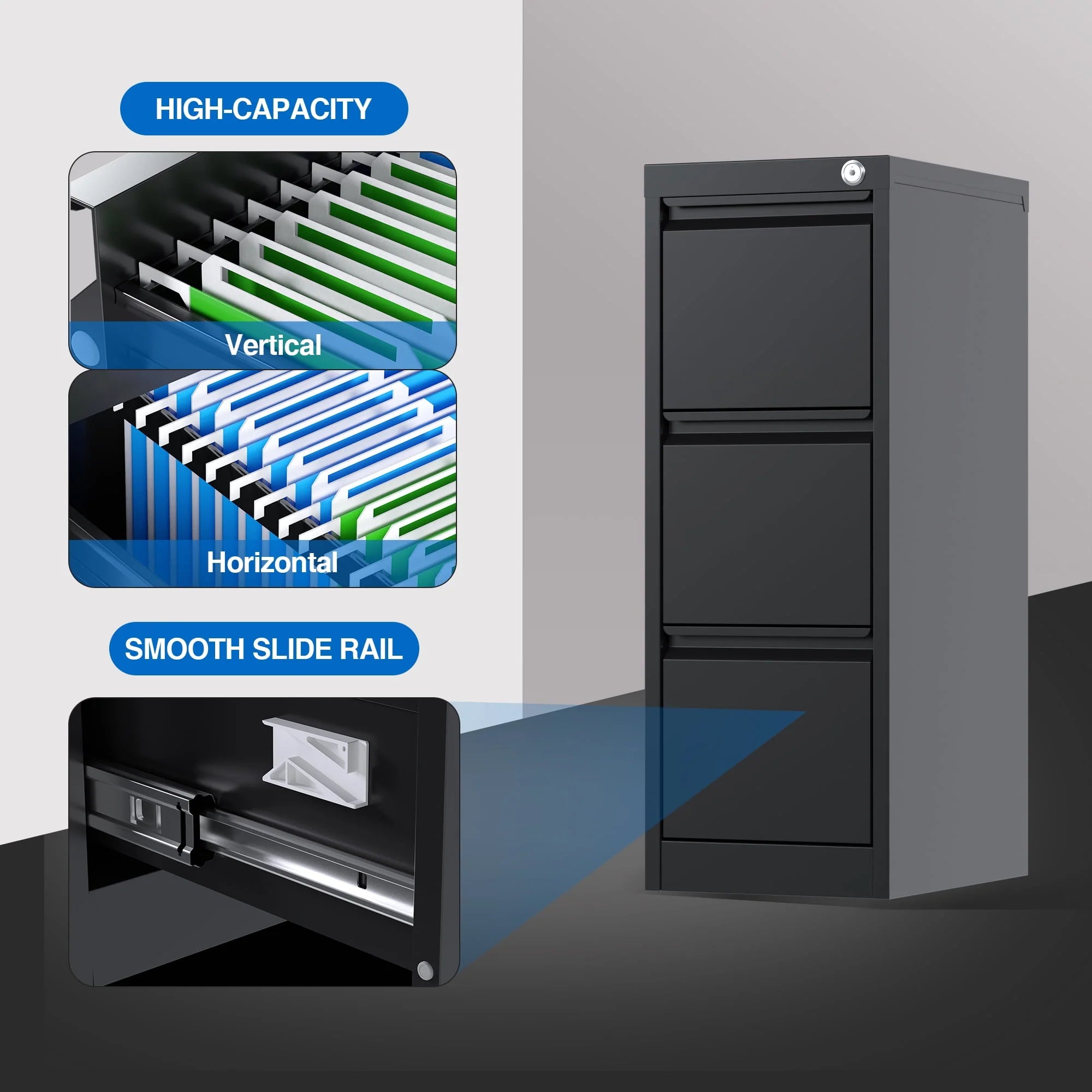 SUPEER 4 Drawer File Cabinet with Lock, Metal Vertical Storage, Black E499