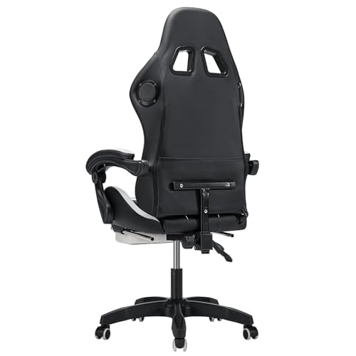 HOFFREE RGB Gaming Chair with Speakers and Footrest, Blue and Black B69323