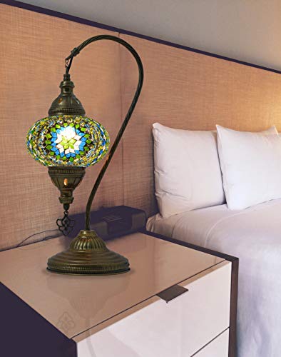 Mozaist Turkish Swan Neck Mosaic Table Lamp, Tiffany Stained Glass Desk Lamp L5162