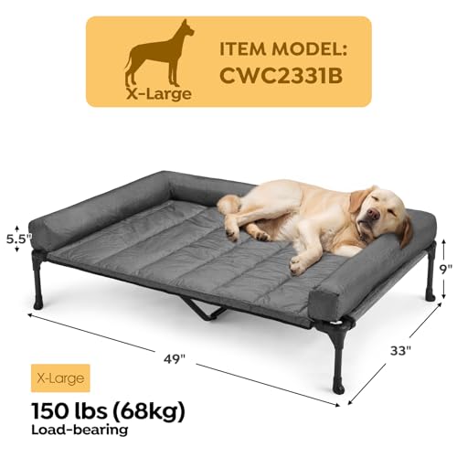Veehoo Elevated Dog Bed with Removable Waterproof Bolster Cushion, Breathable Mesh, Indoor Outdoor, 42x30 inches, Beige U875430