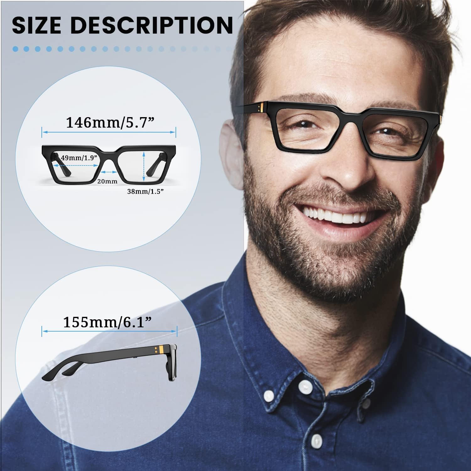 Bone Conduction Glasses Headphones with Anti Blue Light and Photochromic Lenses D669113