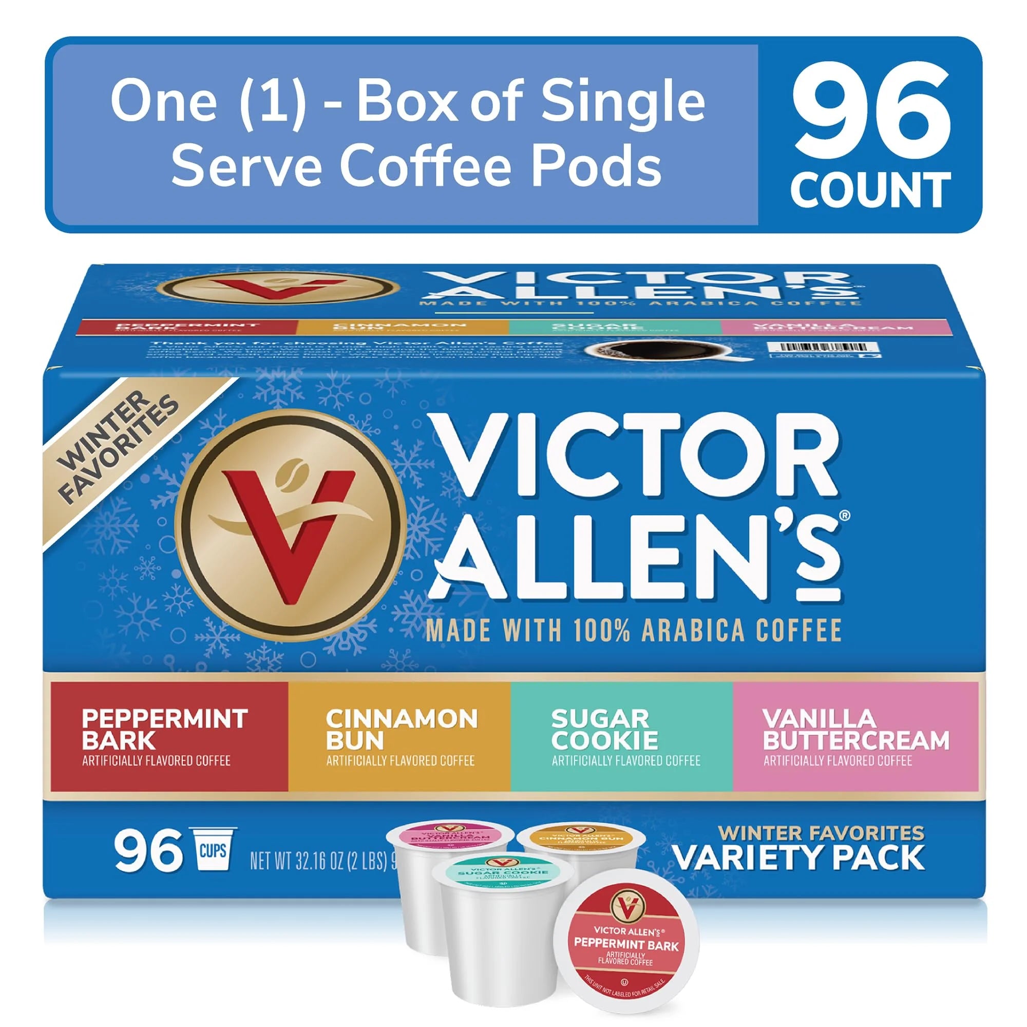 Victor Allen's Coffee Winter Wonderland Variety, 96 Count Coffee Pods for Keurig I9015