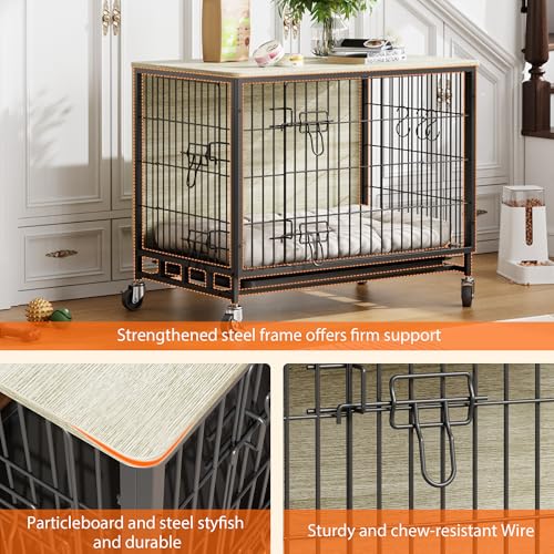 Heavy Duty Metal Dog Crate with Shelves, Indoor Outdoor Pet Kennel Y8516