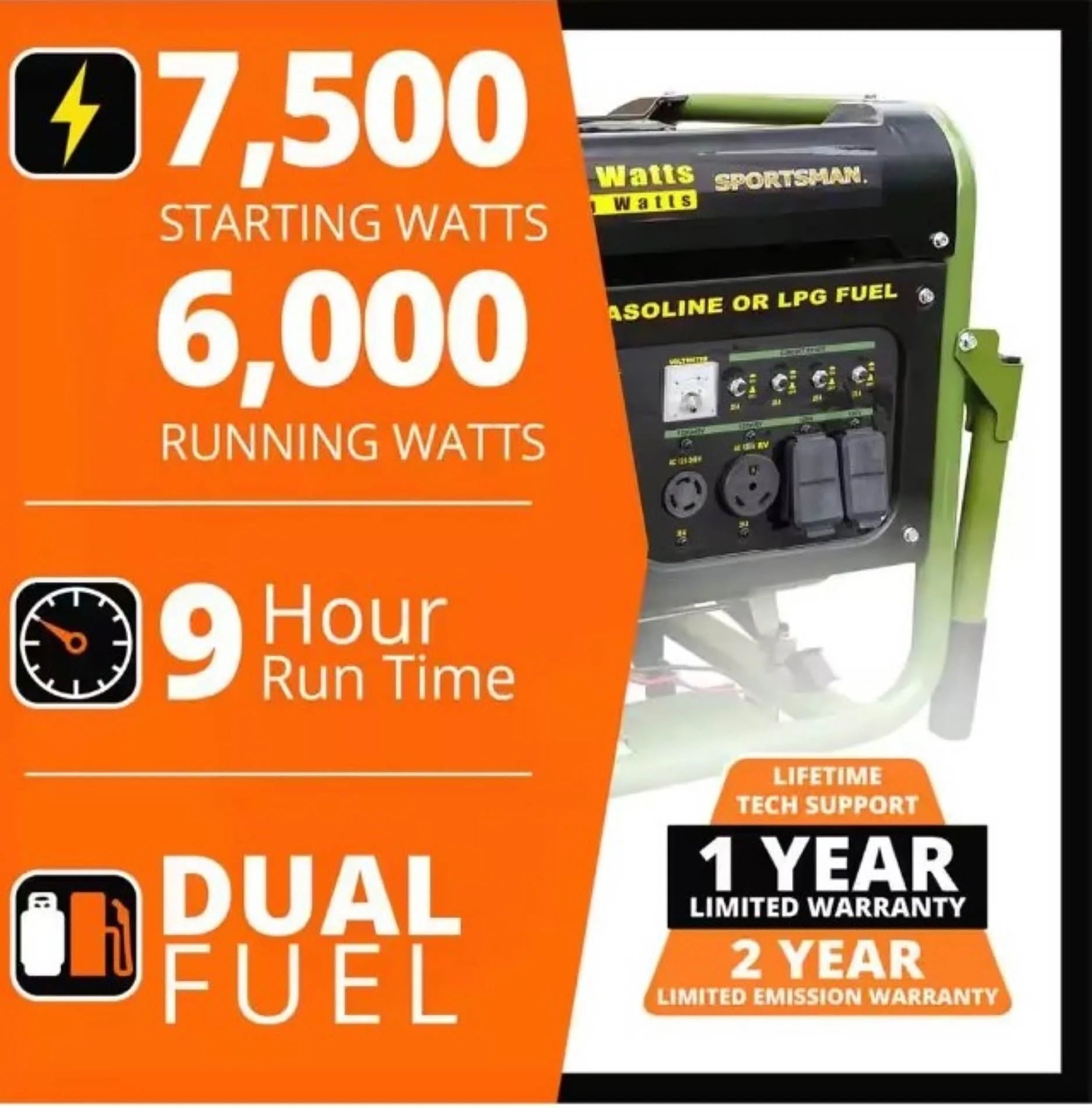 Sportsman 7500 Watt Tri-Fuel Portable Generator with CO Shut-off C83698
