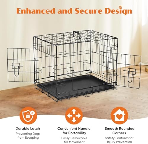 Sweetcrispy Large Dog Crate with Divider Panel, 36 Inch Double Door Folding Metal Wire Cage L276890
