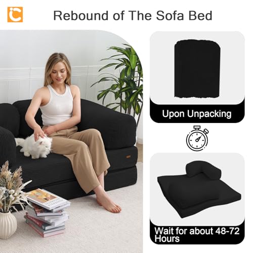 COMAX Folding Sofa Bed Convertible Chair Bed Corduroy 3-in-1 Floor Couch, Dark Grey E940