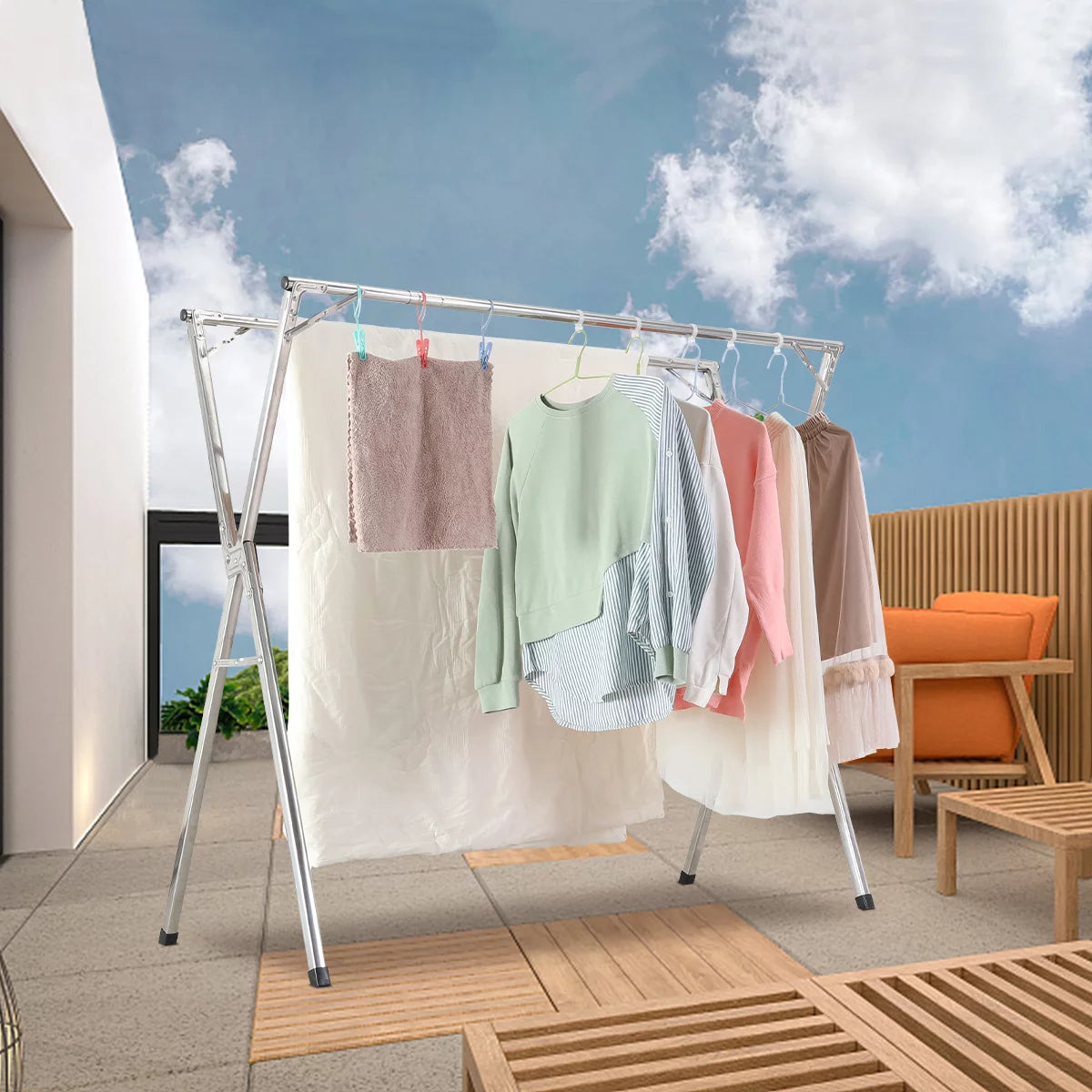 Untyo Clothes Drying Rack 79 Inches, Adjustable Folding Stainless Steel X325