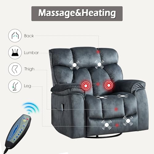 INZOY Massage Swivel Rocker Recliner with Heat and Vibration, Brown G989