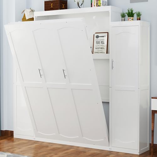 Harper & Bright Designs Full Murphy Bed with Two Closets and Storage Shelf, Walnut P2065
