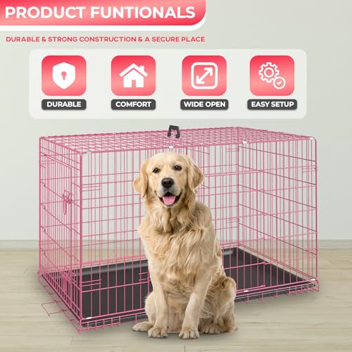 FDW Dog Crate for Large Dogs 48 Inch Folding Metal Wire Cage Double Door N1299