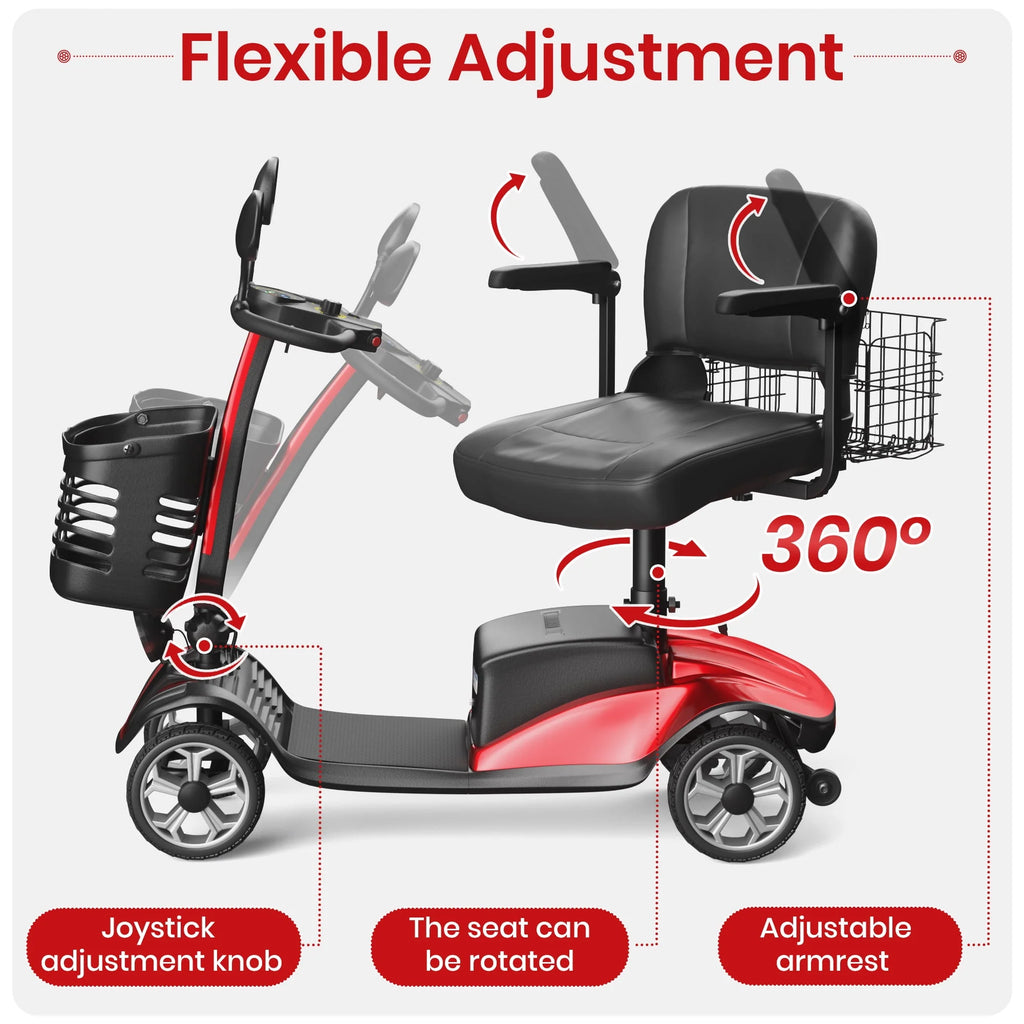 SACVON 4 Wheel Mobility Scooter for Seniors, Foldable, 330lbs, Red R1779
