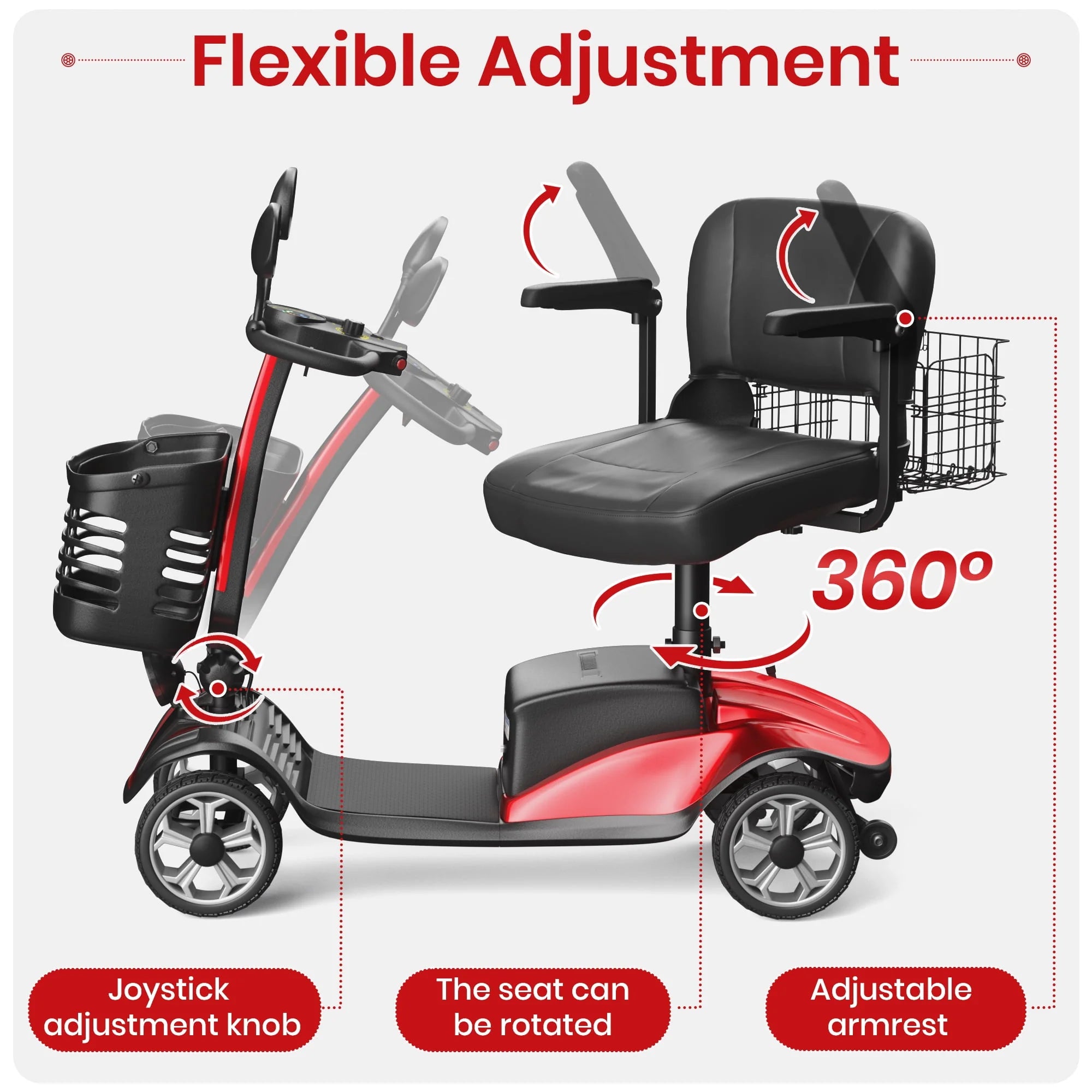 SACVON 4 Wheel Mobility Scooter for Seniors, Foldable, 330lbs, Red R1779