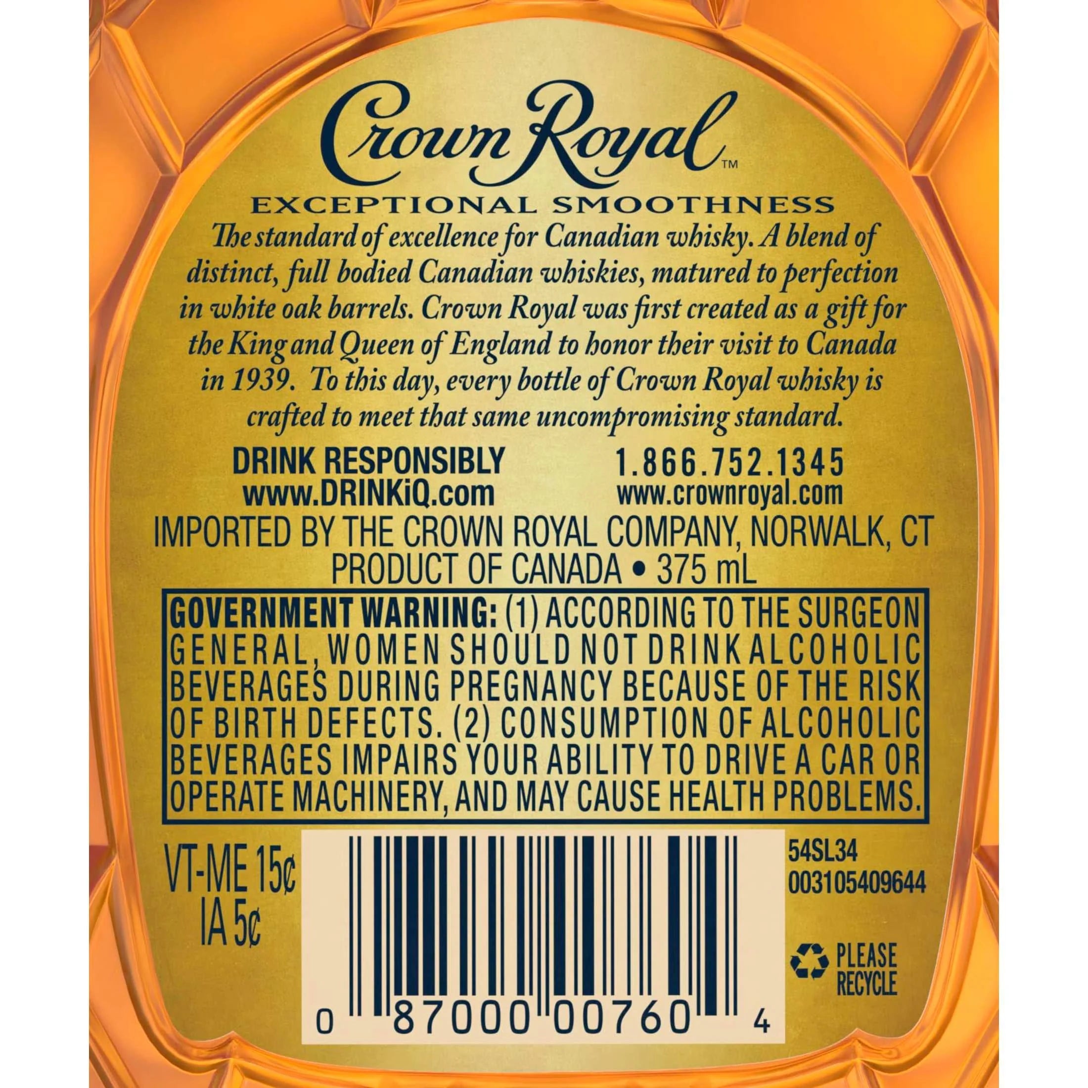 Crown Royal Fine De Luxe Blended Canadian Whisky, 375 mL, 40% ABV N65227