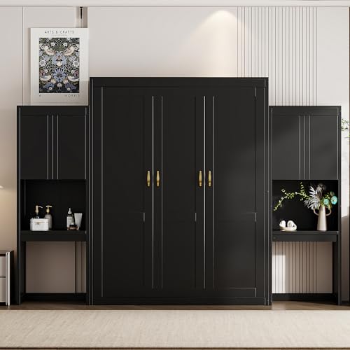 SOFTSEA Queen Murphy Bed with Desk and Storage, Espresso S562