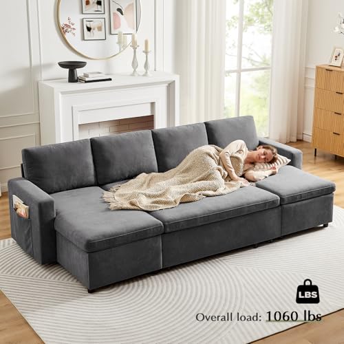 55" 3-in-1 Convertible Sleeper Sofa Bed with Adjustable Backrest, Chenille, Beige R49011