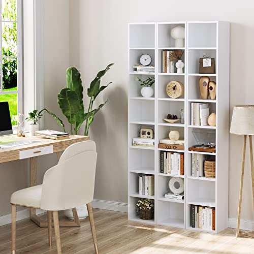FOTOSOK 8-Tier Media Tower Rack, Tall Narrow Bookcase, Black/Brown W19438