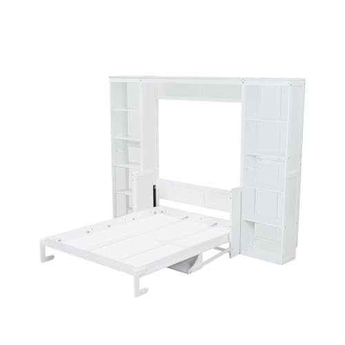 SOFTSEA Full Size Murphy Bed with Desk and Shelves, White F195