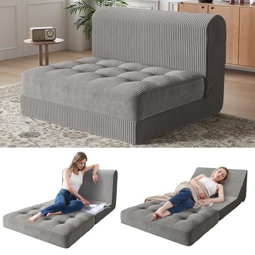 COMAX Folding Sofa Bed Convertible Chair Bed Corduroy 3-in-1 Floor Couch, Dark Grey E940