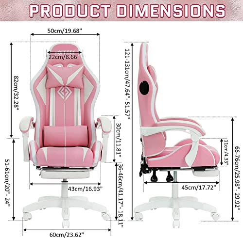 HOFFREE RGB Gaming Chair with Speakers and Footrest, Blue and Black B69323
