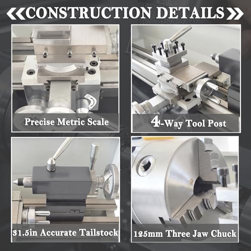 INTBUYING 8"x32" Benchtop Metal Lathe Machine 1100W Brushless Motor 50-2500RPM RC-210E 110V X978005