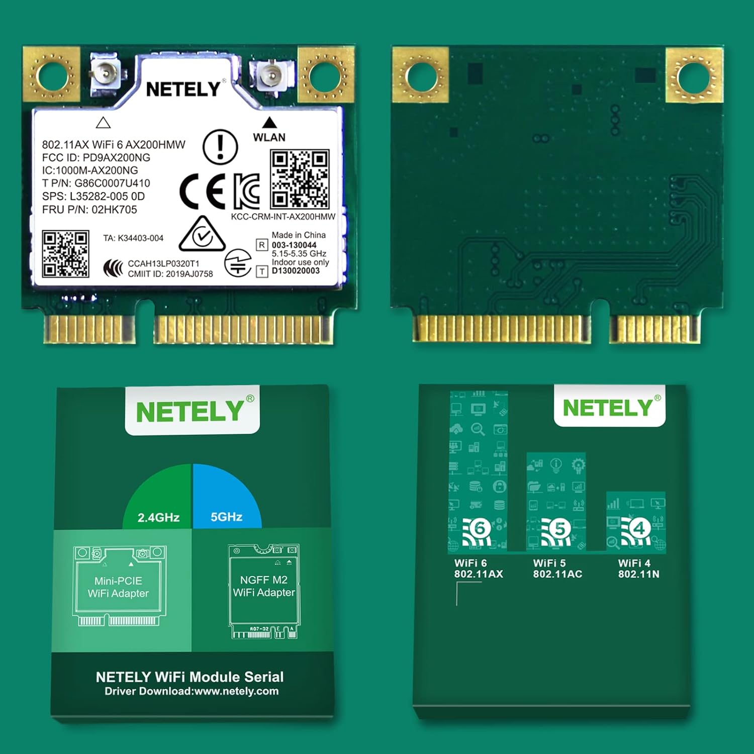 NETELY WiFi 6 AX200HMW Mini-PCIE WiFi Bluetooth Adapter 3000Mbps, Pack of 2 Z397